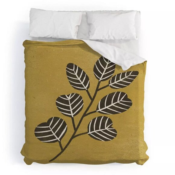 Deny Designs Green Eucalyptus Branch Queen Duvet & 2 Pillow Sham 3 Pc Set NWOT - Picture 1 of 6